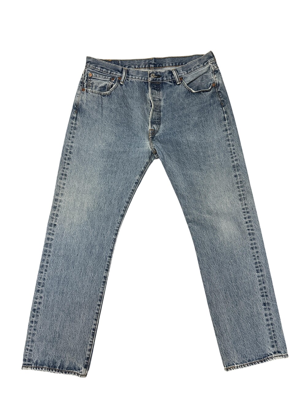 Levis Jeans Mens 36x31 Blue Straight Leg Button Fly Medium Wash Distressed Denim